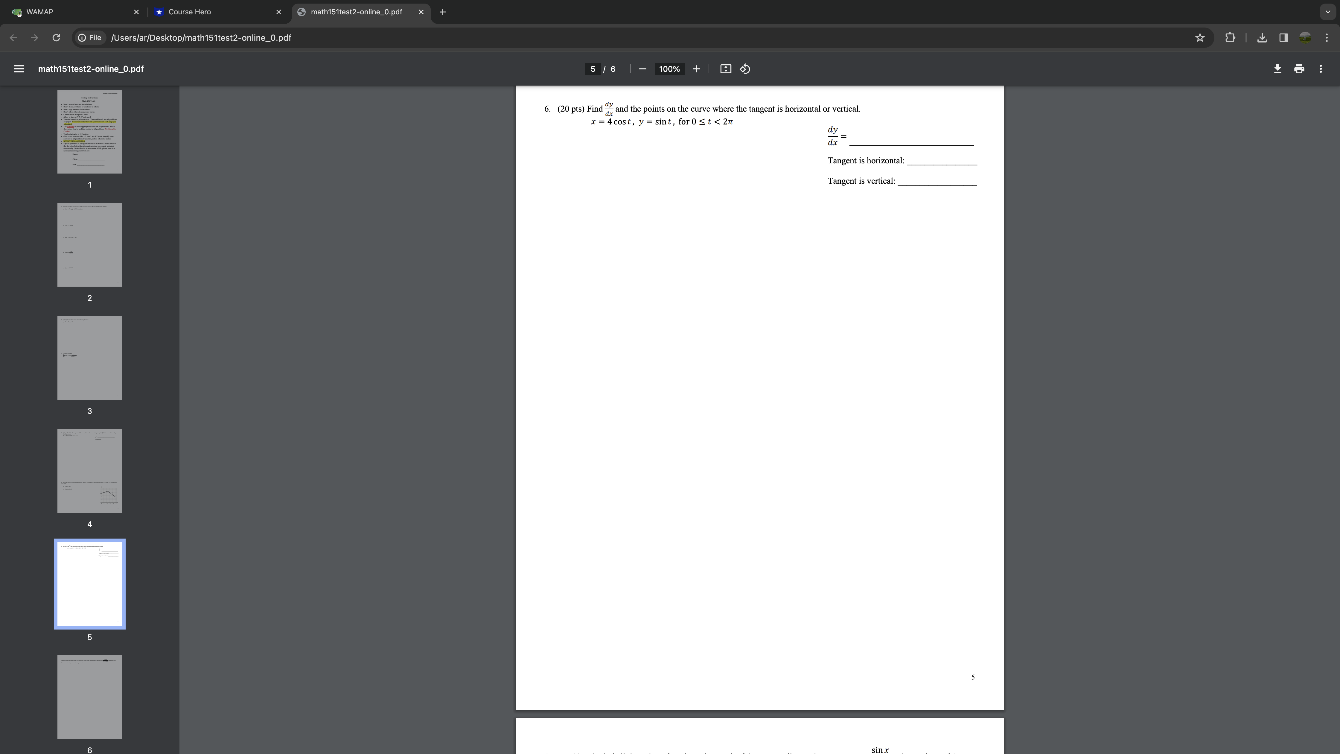 WAMAP *Course Hero math151test2-online_0.pdf C File /Users/ar/Desktop/math151test2-online_0.pdf math151test2-online_0.pdf 5 / 6