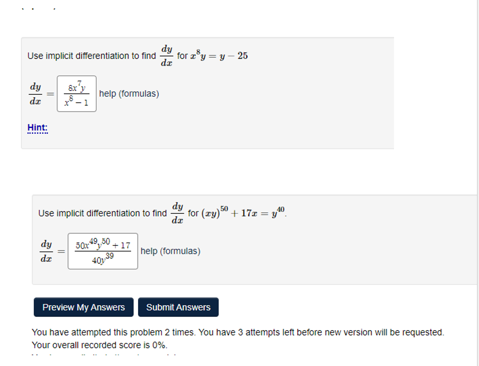 Use implicit differentiation to find dy for zy = y -