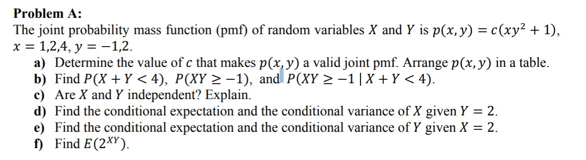 is p(x, y) = c (xy^2 + 1) , x = 1,2,4,