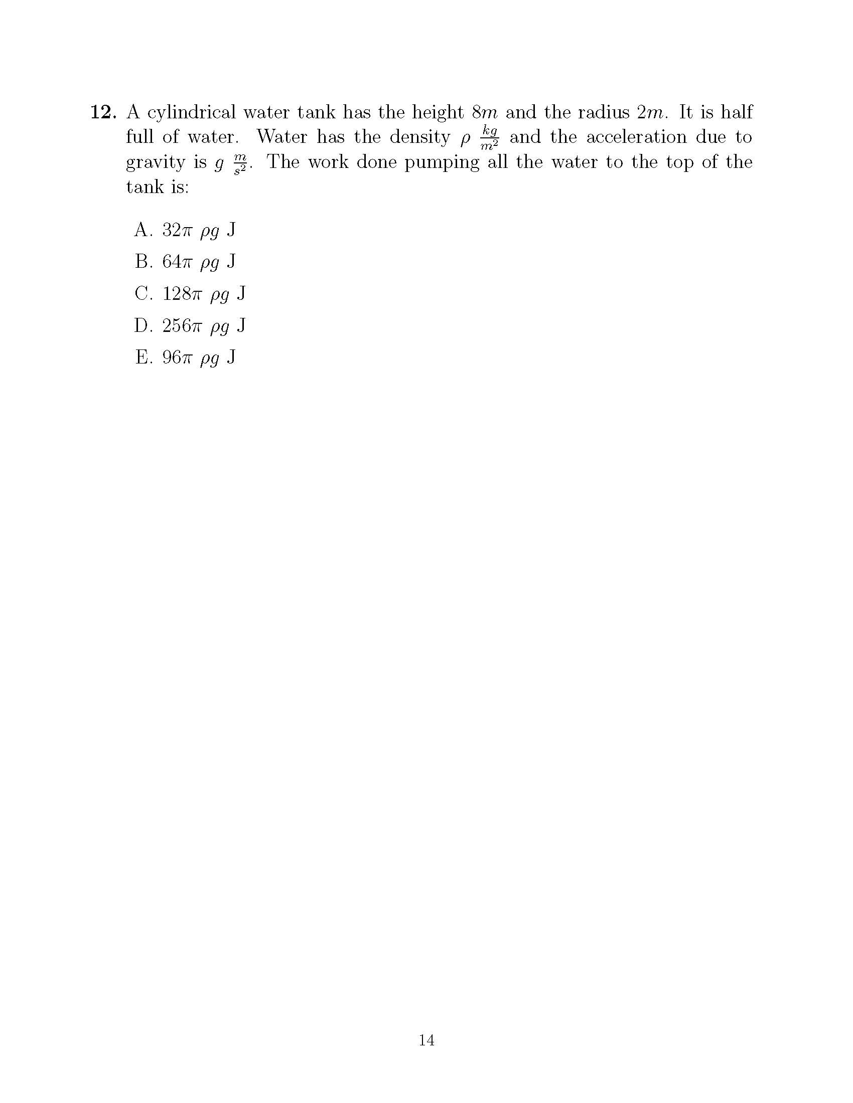 water to the top of the tank is: A 327 pg J