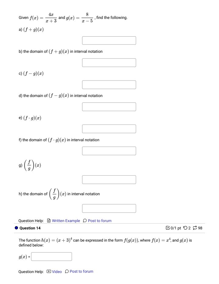(f + g) (1) = (f - g) (5) = (f .