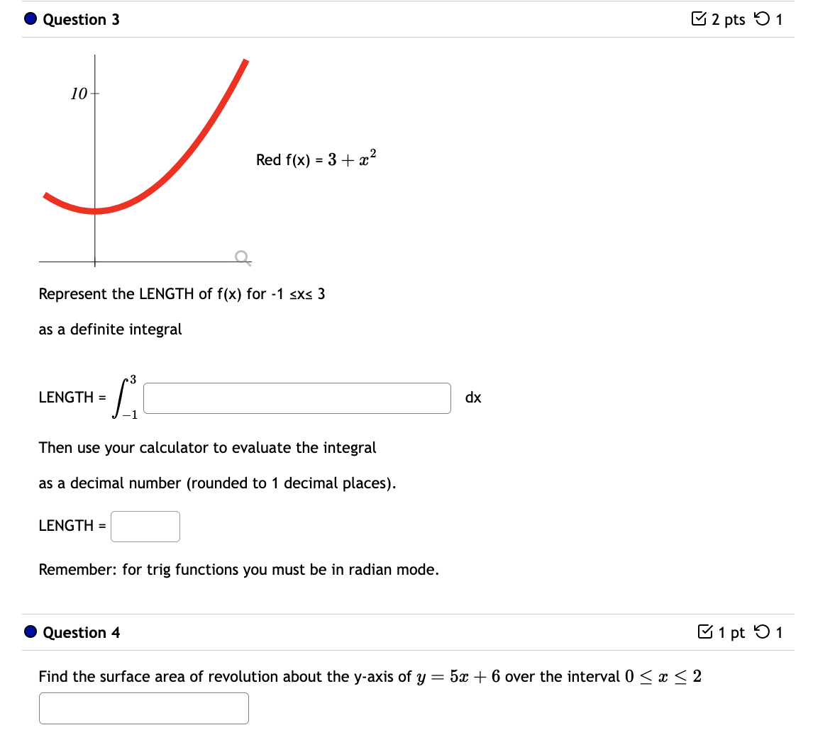  @ Question 3 M2pts O1 Red f(x) = 3 + z*