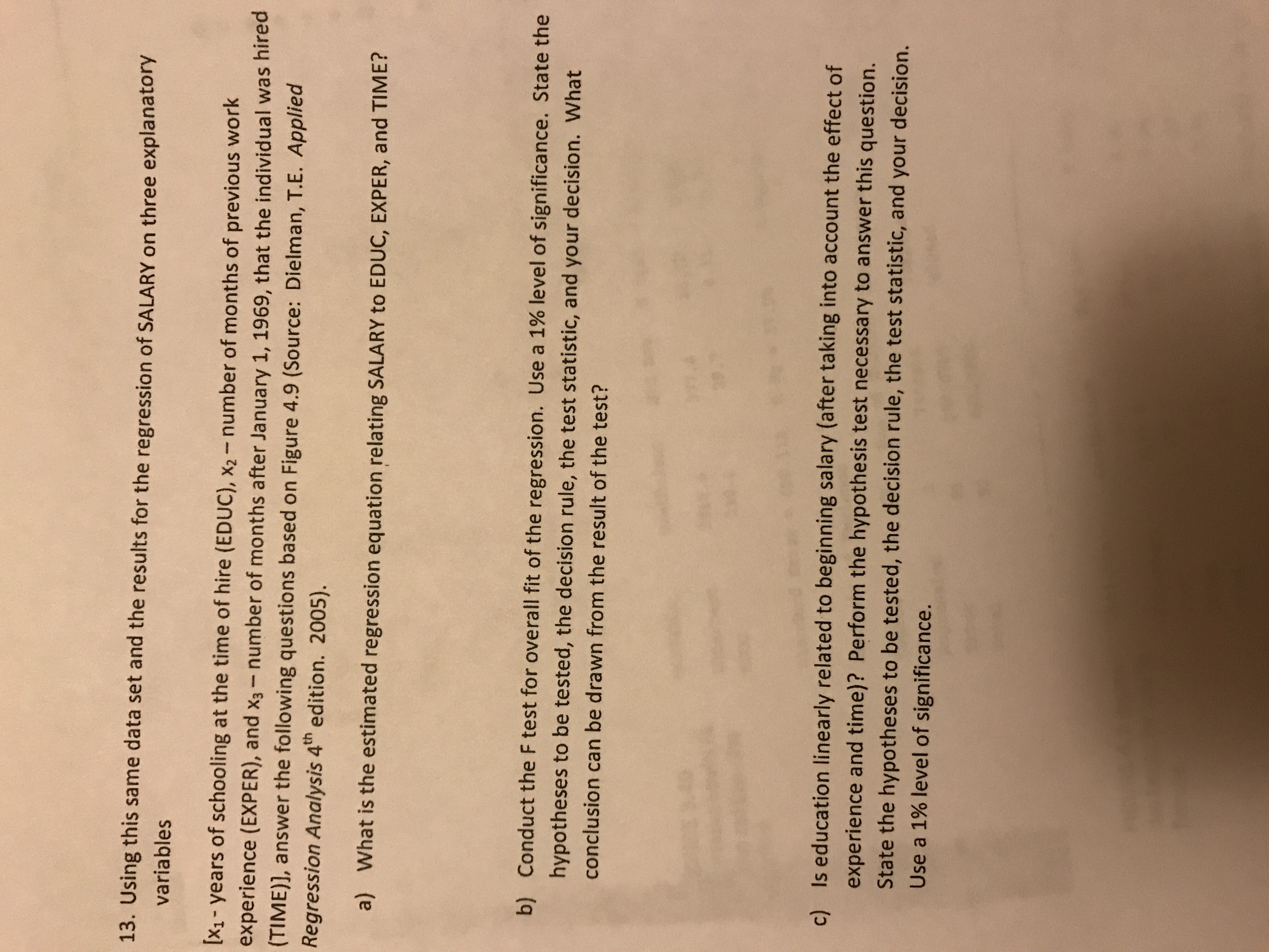 Using this same data set and the results for the regression of