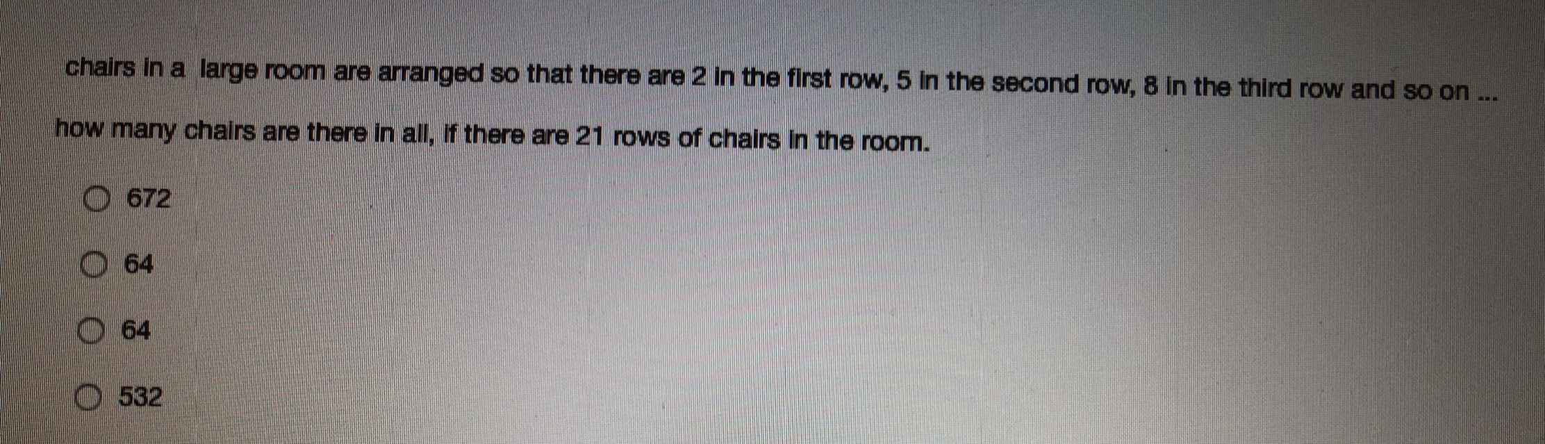 and a VA at x=1\f\fchairs in a large room are arranged so