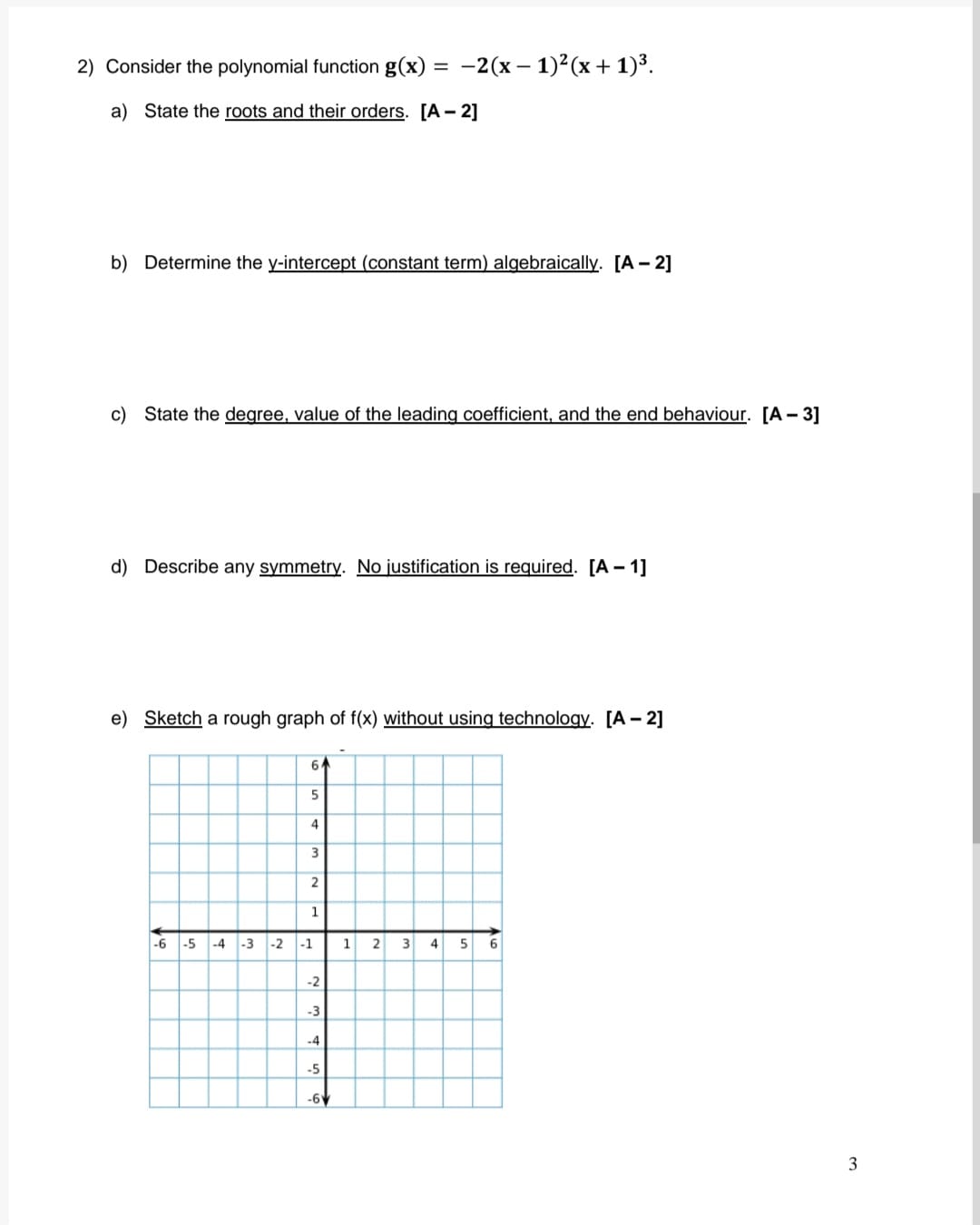 of the polynomial function shown. Assume all roots are at most order