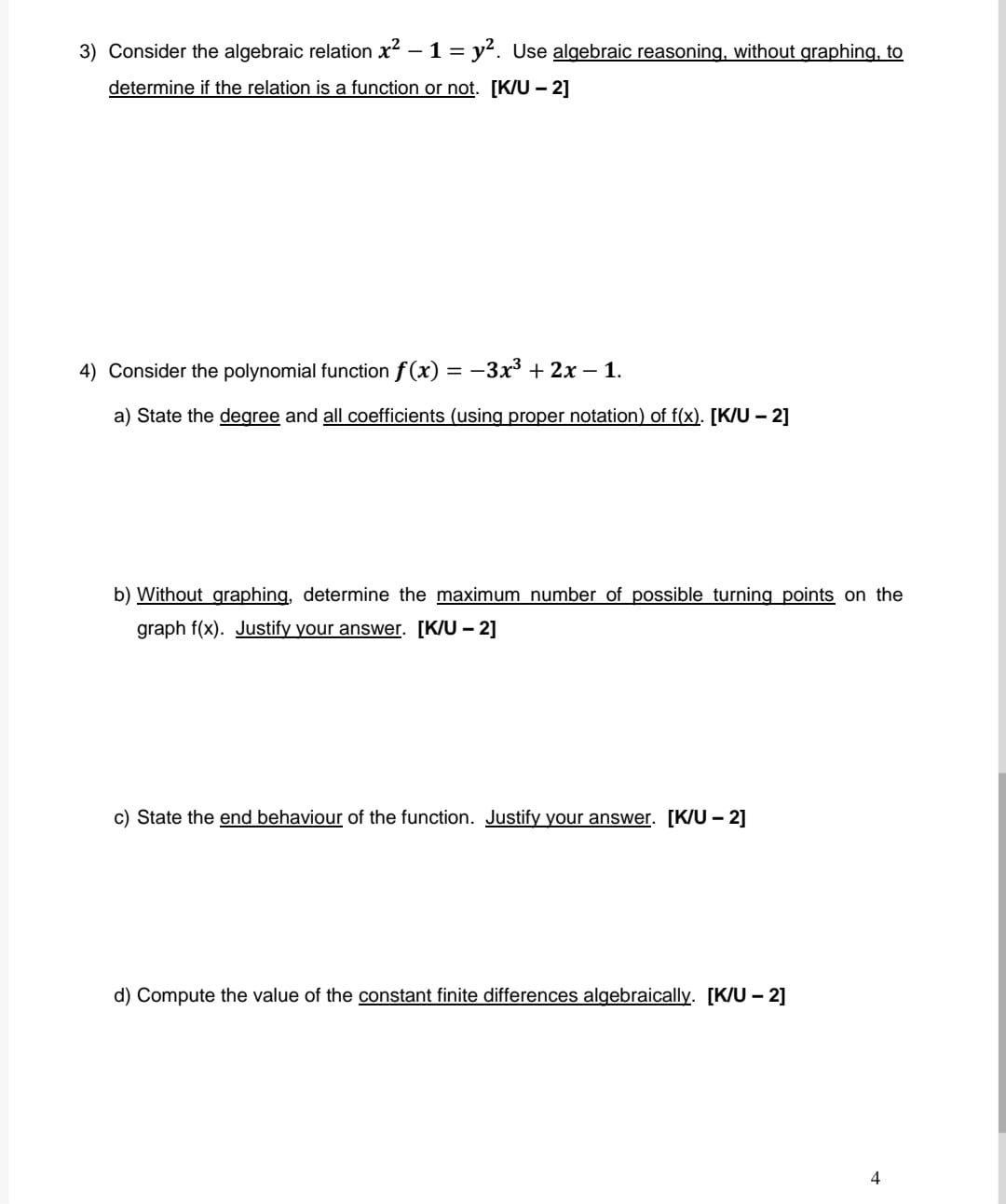 (multiplicity) three. [C - 10] a) domain using set (inequality) notation: b)