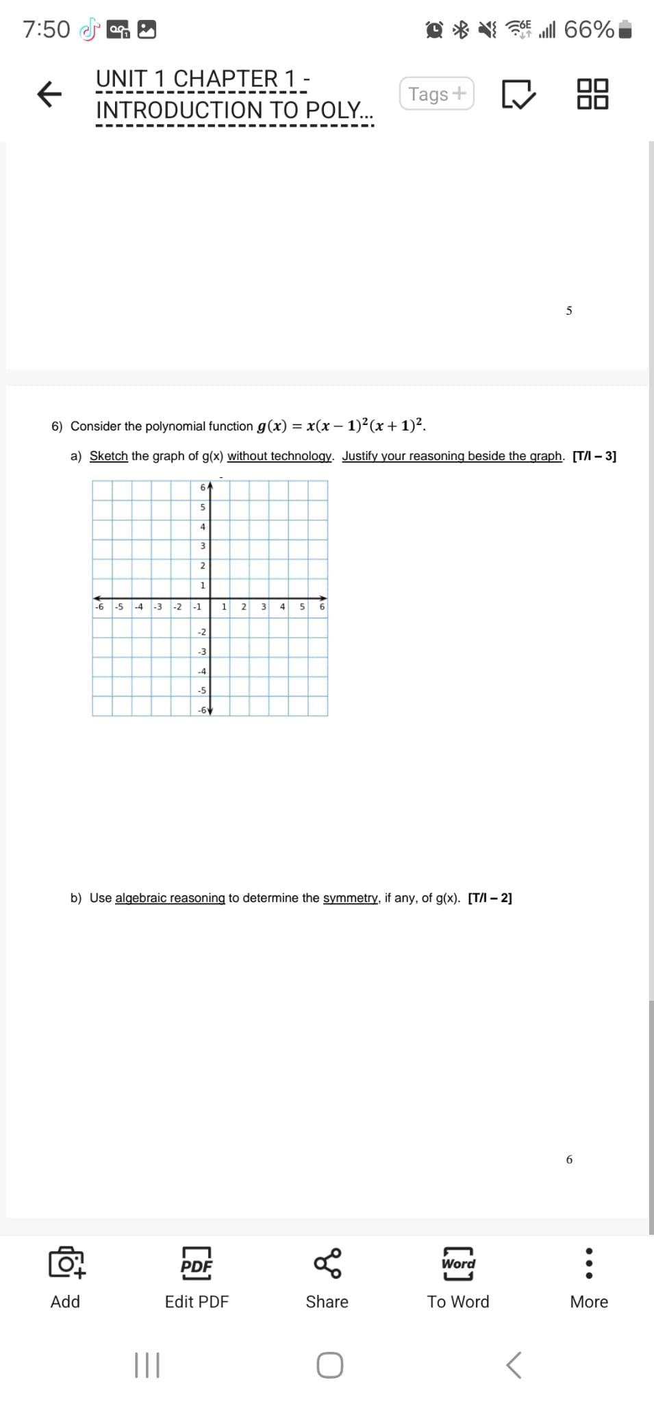 degree: e) symmetry: f) roots and their orders: g) value of a,: