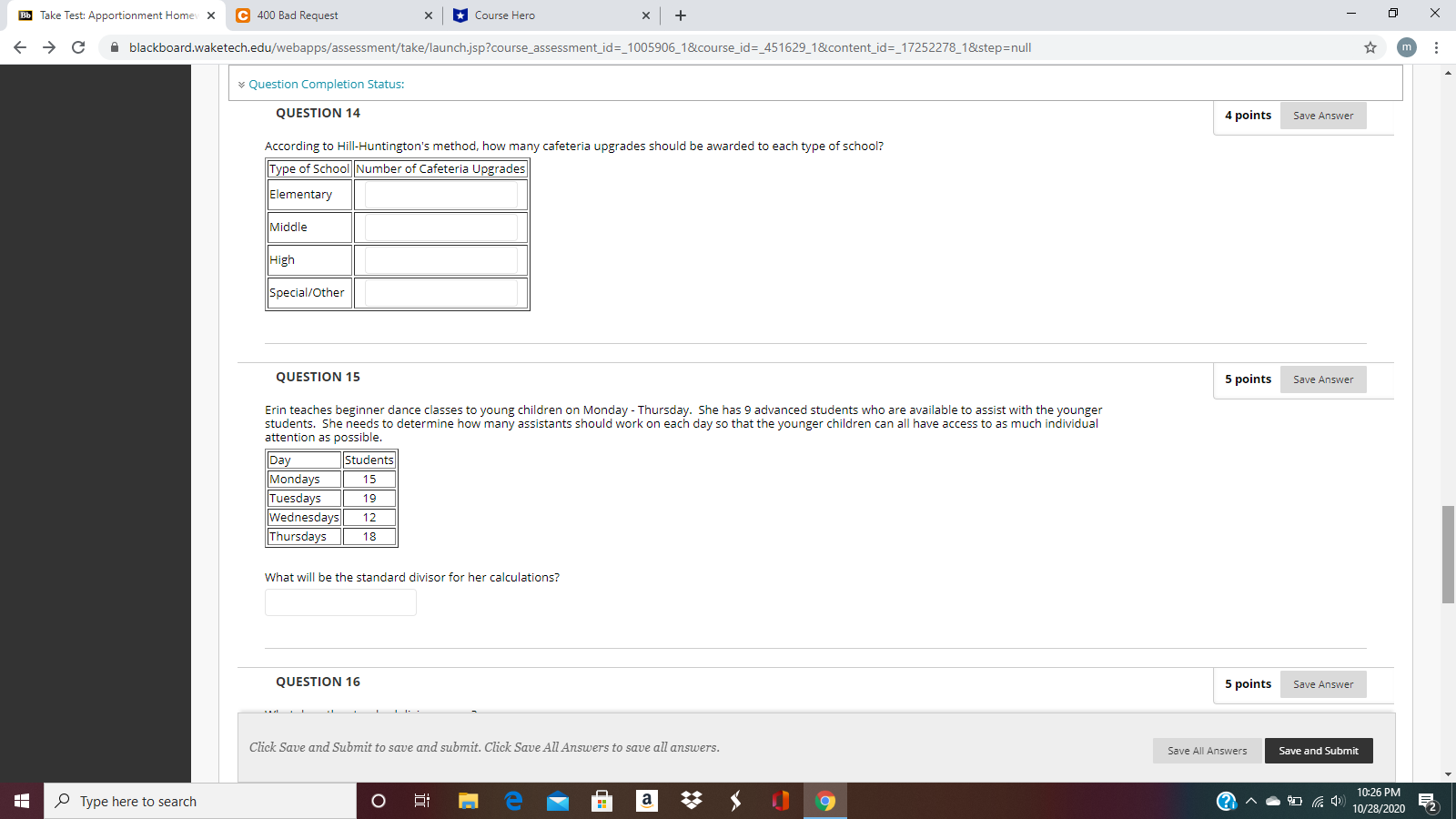 6 points Save Answer What does the standard divisor mean in this