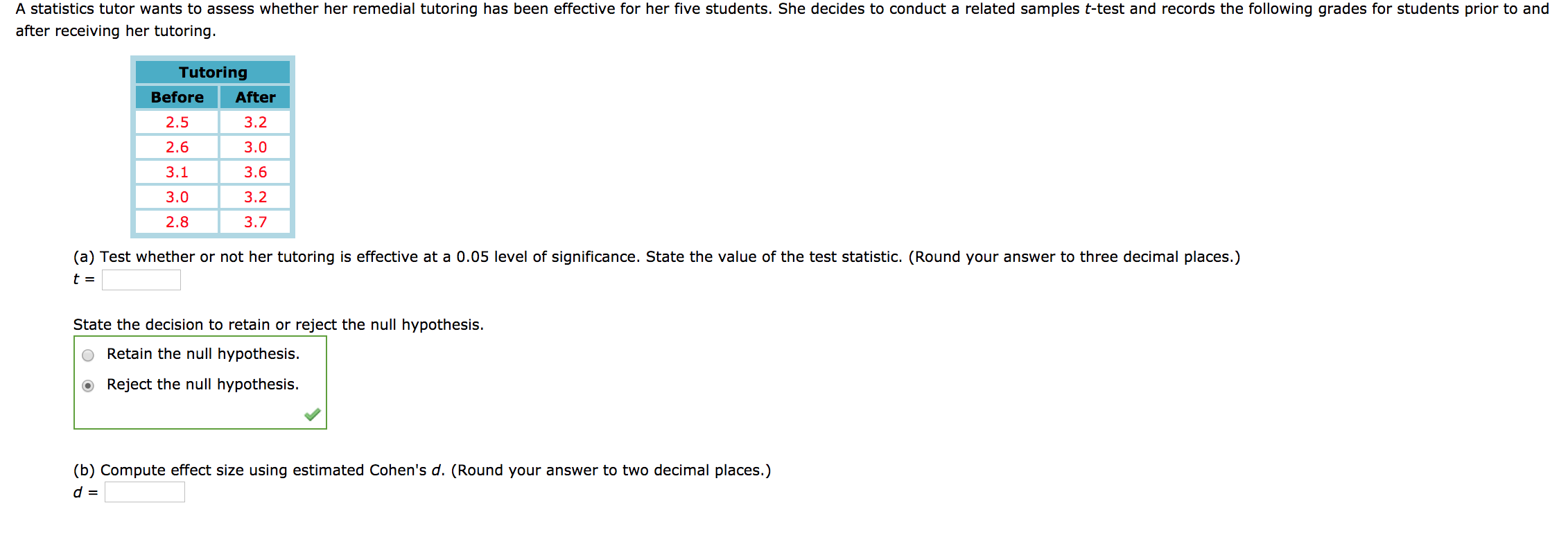 can you please answer letters A and B. (Compute effect size and