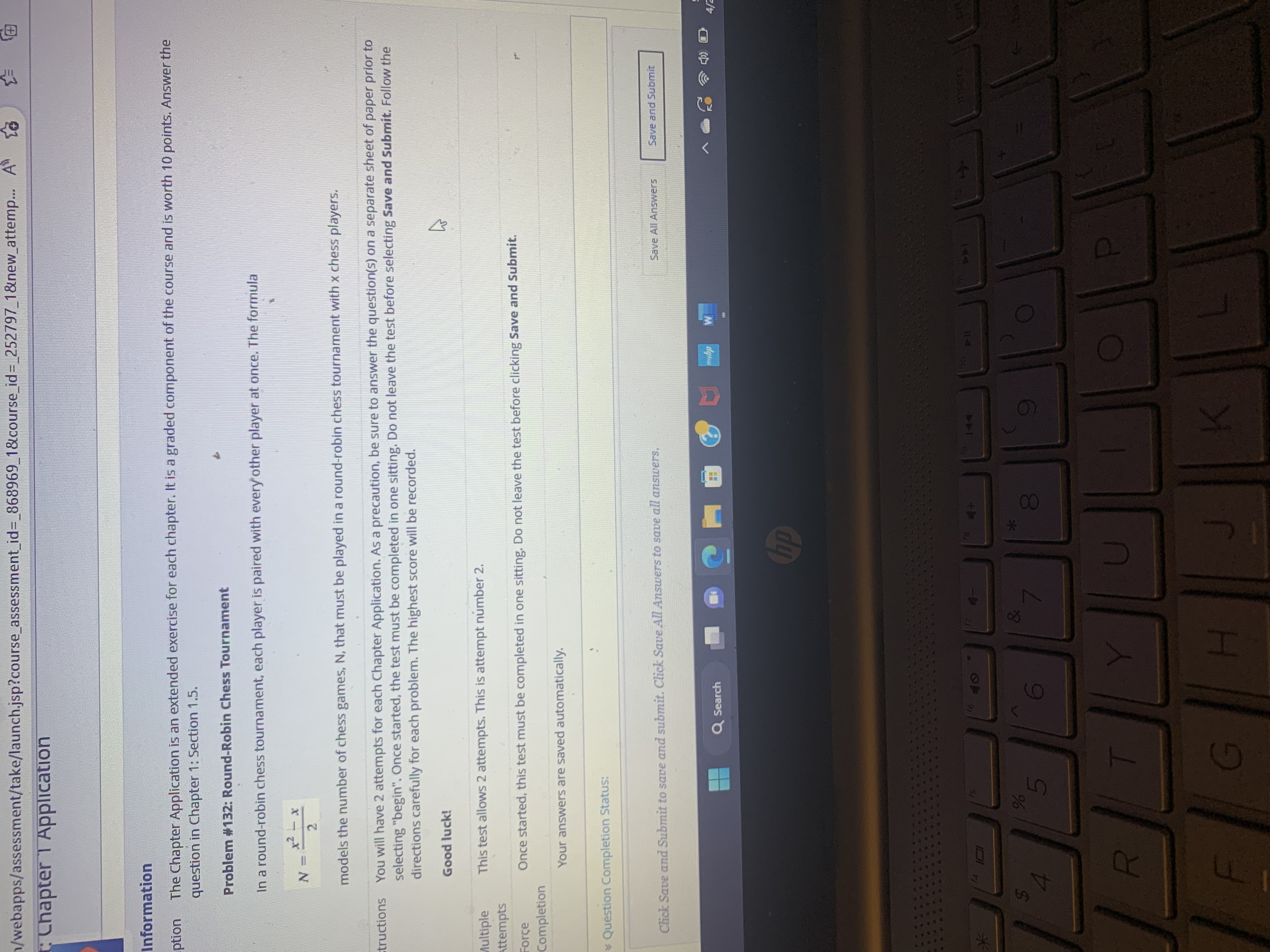 not leave the test before clicking Save and Submit. tion Your answers