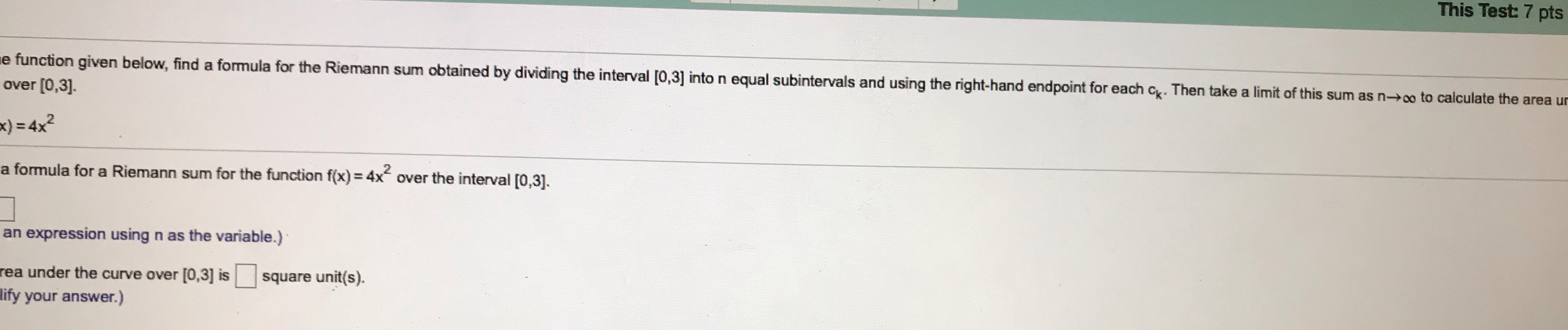 S (small n) =? type an expression the area This Test: 7