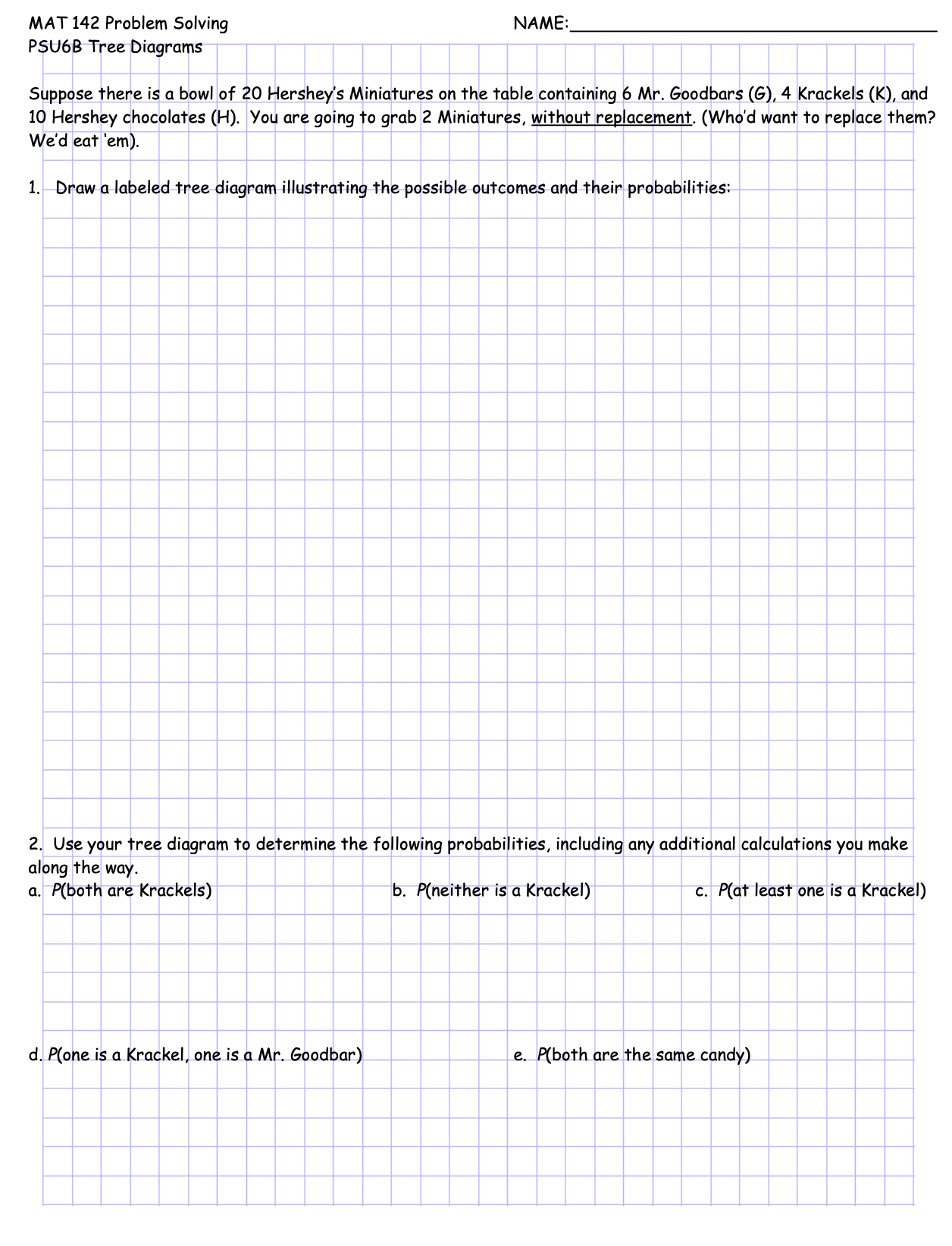 PLEASE SHOW WORK MAT 142 Problem Solving NAME: PSU6B Tree Diagrams Suppose
