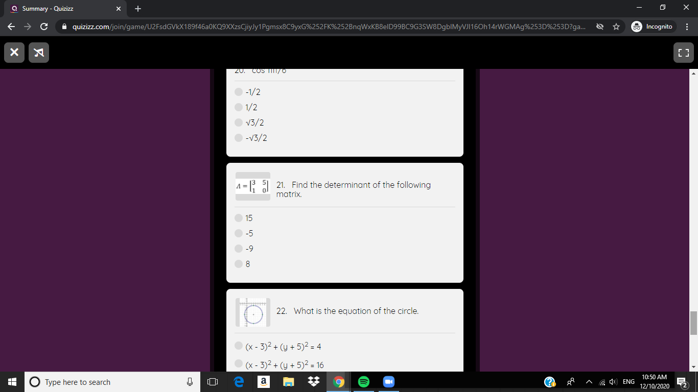 15 -2 7'1 No Inverse Exists A=[ 2 2. Find the determinant