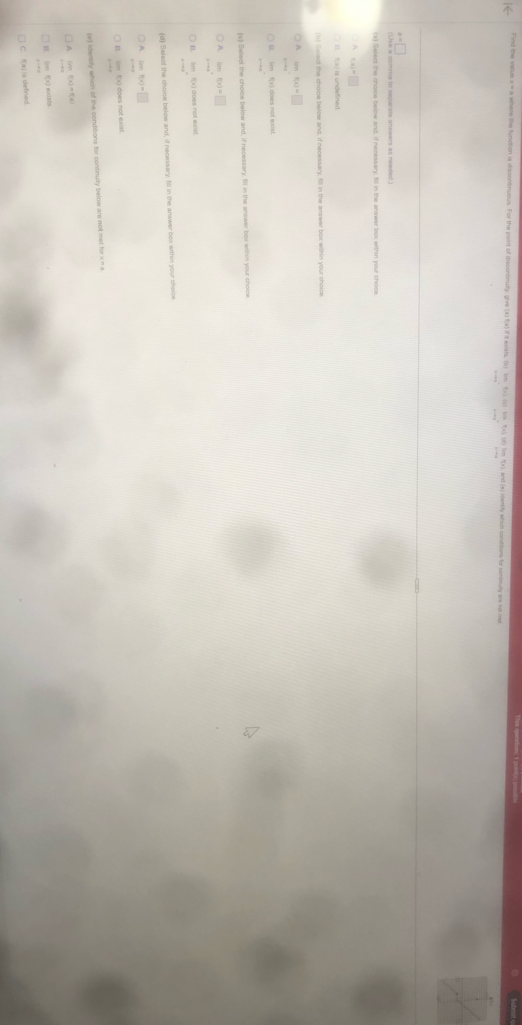  V Find the value x = a wh the function is