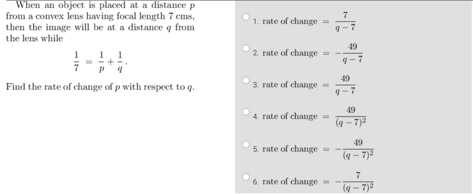 a convex lens having focal length 7 cms, 7 1. rate of