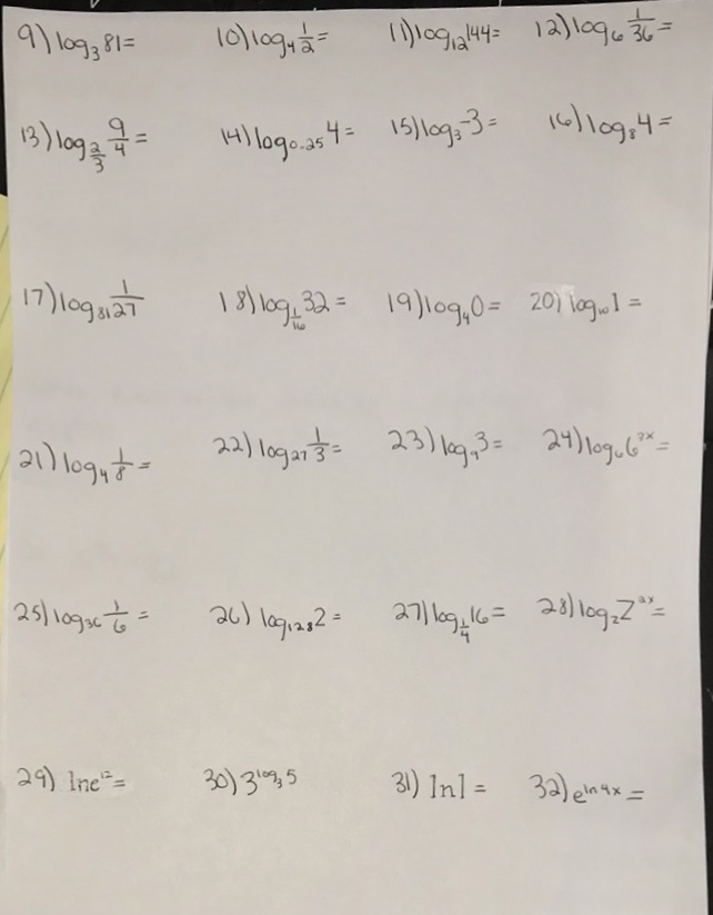 (Simplifying logarithms) Directions given for the assignment: Evaluate each of the following