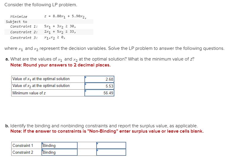 Consider the following LP problem. Minimize z = B.8@xp + 5.96}(2,
