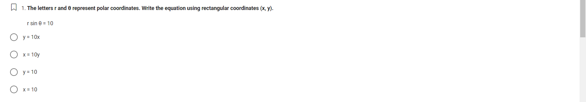  1. The letters r and e represent polar coordinates. Write the