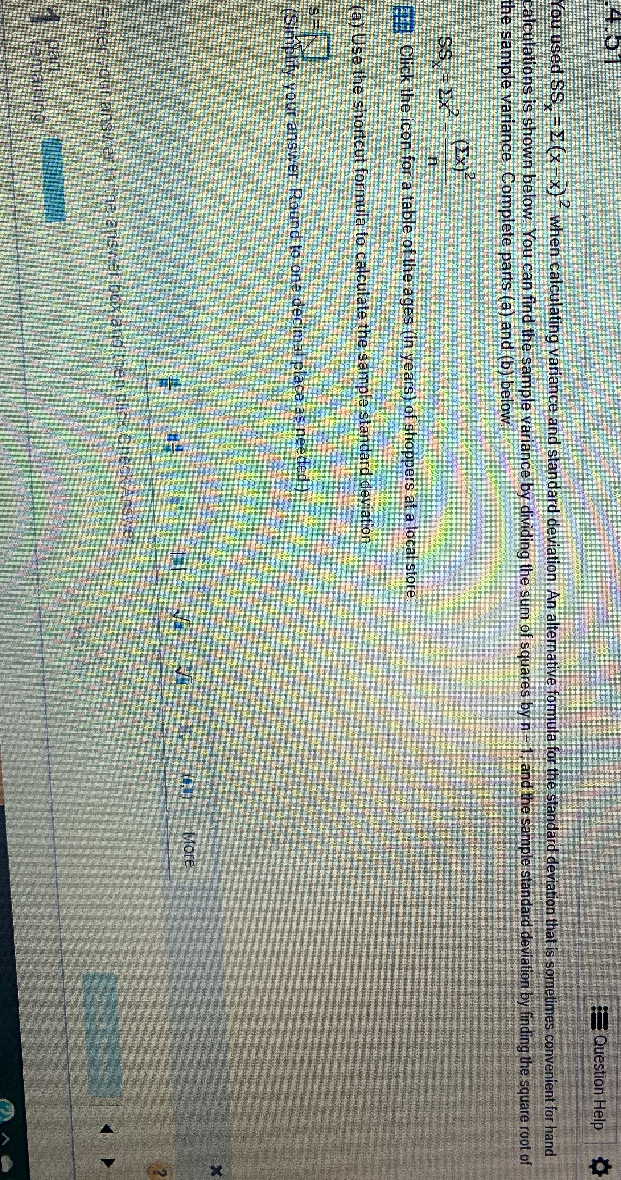  Question Help You used SS. = _ (x - x)