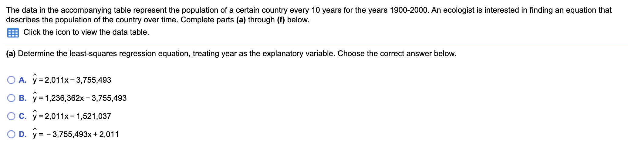 please help The data in the accompanying table represent the population of