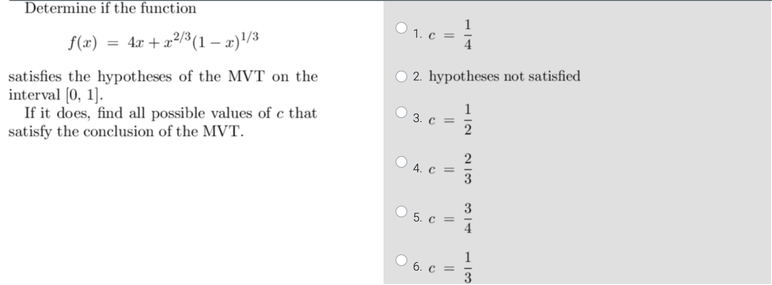 x) 1/3 O1 . C = satisfies the hypotheses of the MVT