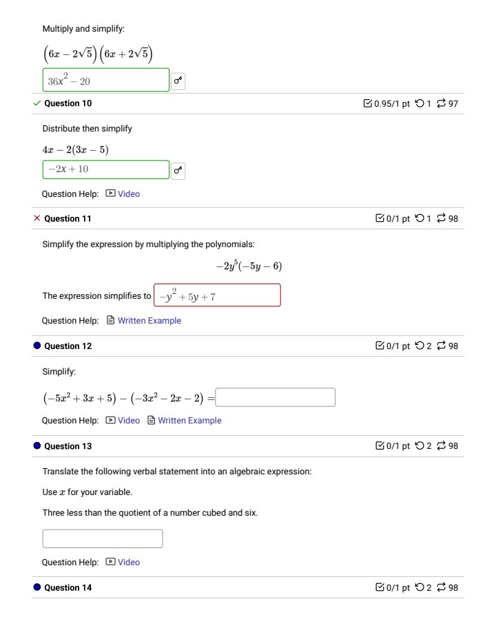 quiz okk Precalculus Diagnostic This diagnostic contains Intermediate Algebra skills needed for