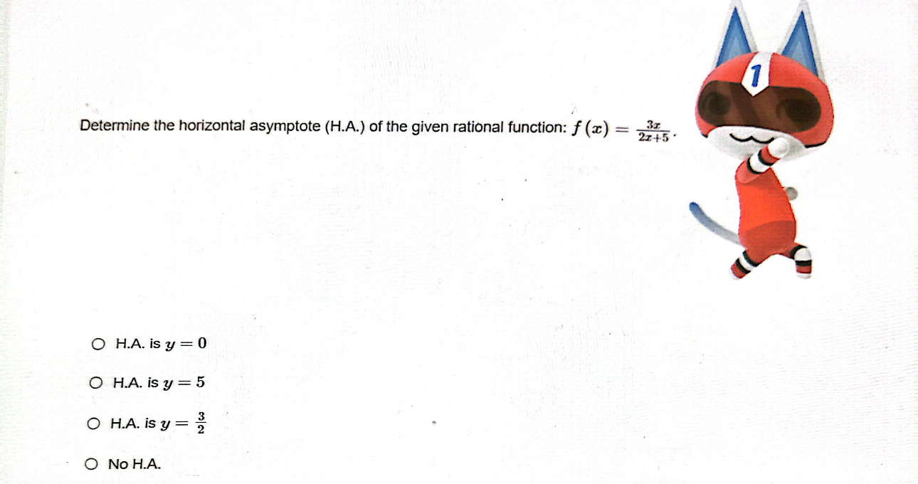 I-7 O 16x O _(2-7) 872Determine the vertical asymptote (V.A.) and horizontal