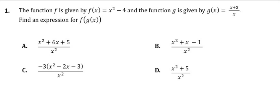 1. The function f is given by f (x) = x2
