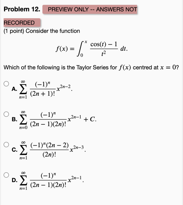 Please solve this question Problem 12. PREVIEW ONLY -- ANSWERS NOT RECORDED