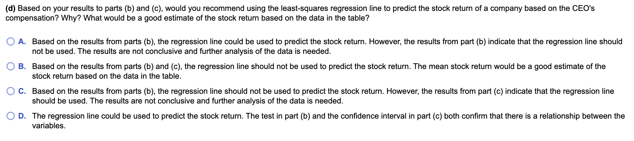 view the data table. (a) Treating compensation as the explanatory variable, x,