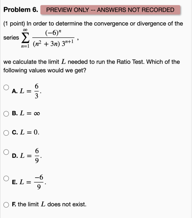 Please solve this question Problem 6. PREVIEW ONLY -- ANSWERS NOT RECORDED