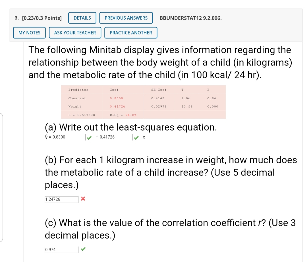 PRACTICE ANOTHER / (a) Suppose you are given the following (x, y)