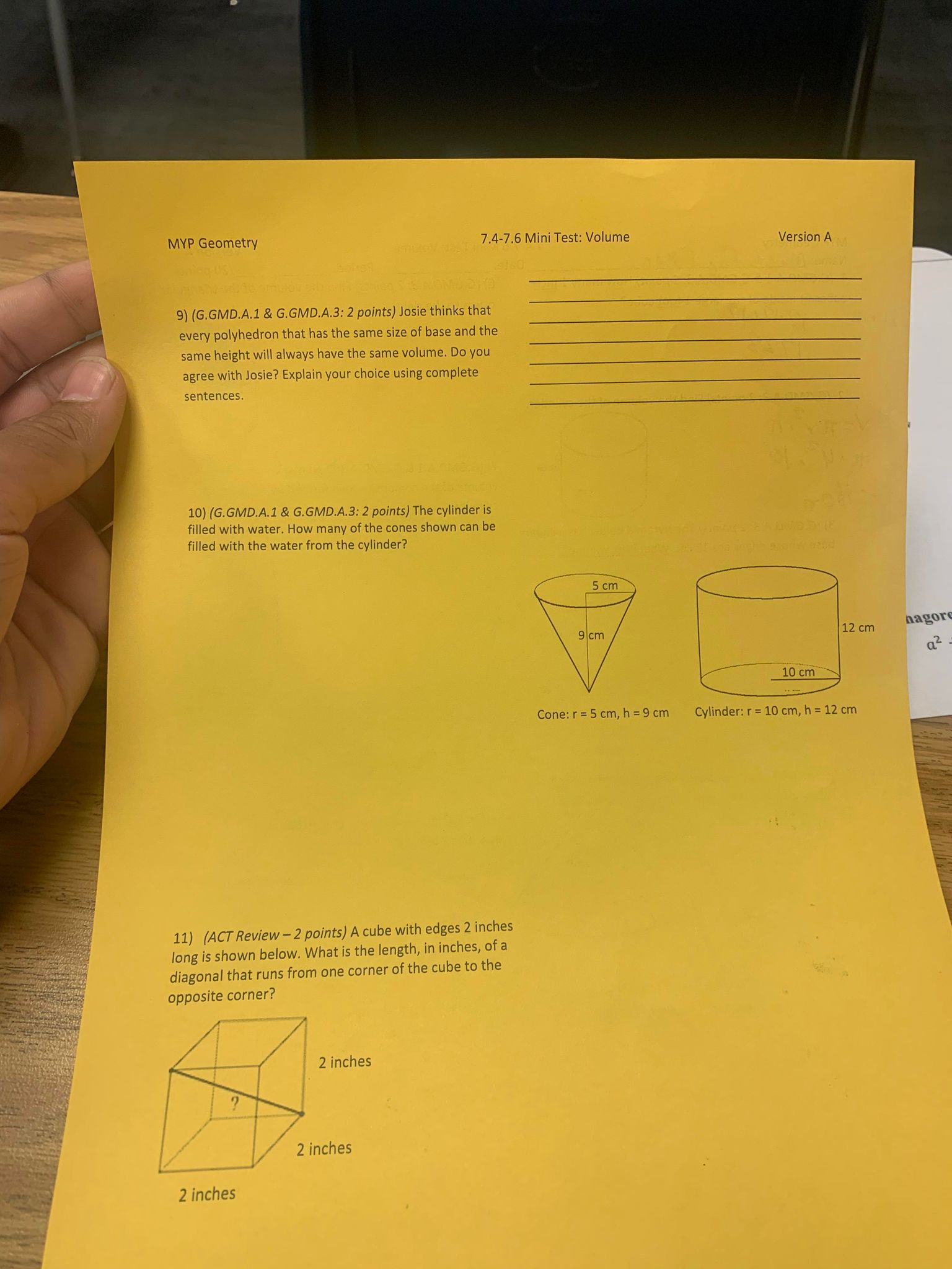 Geometry test show steps and solution and label each question e -3'_-'