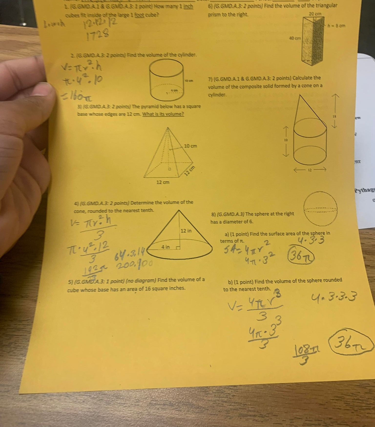 . MYP Geometry 7.4-7.6 Mini Test: Volume 9) (G.GMD.A.1 & G.GMD.A.3: 2