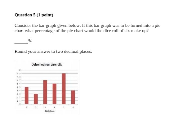 Question 5 (1 point) Consider the bar graph given below. If