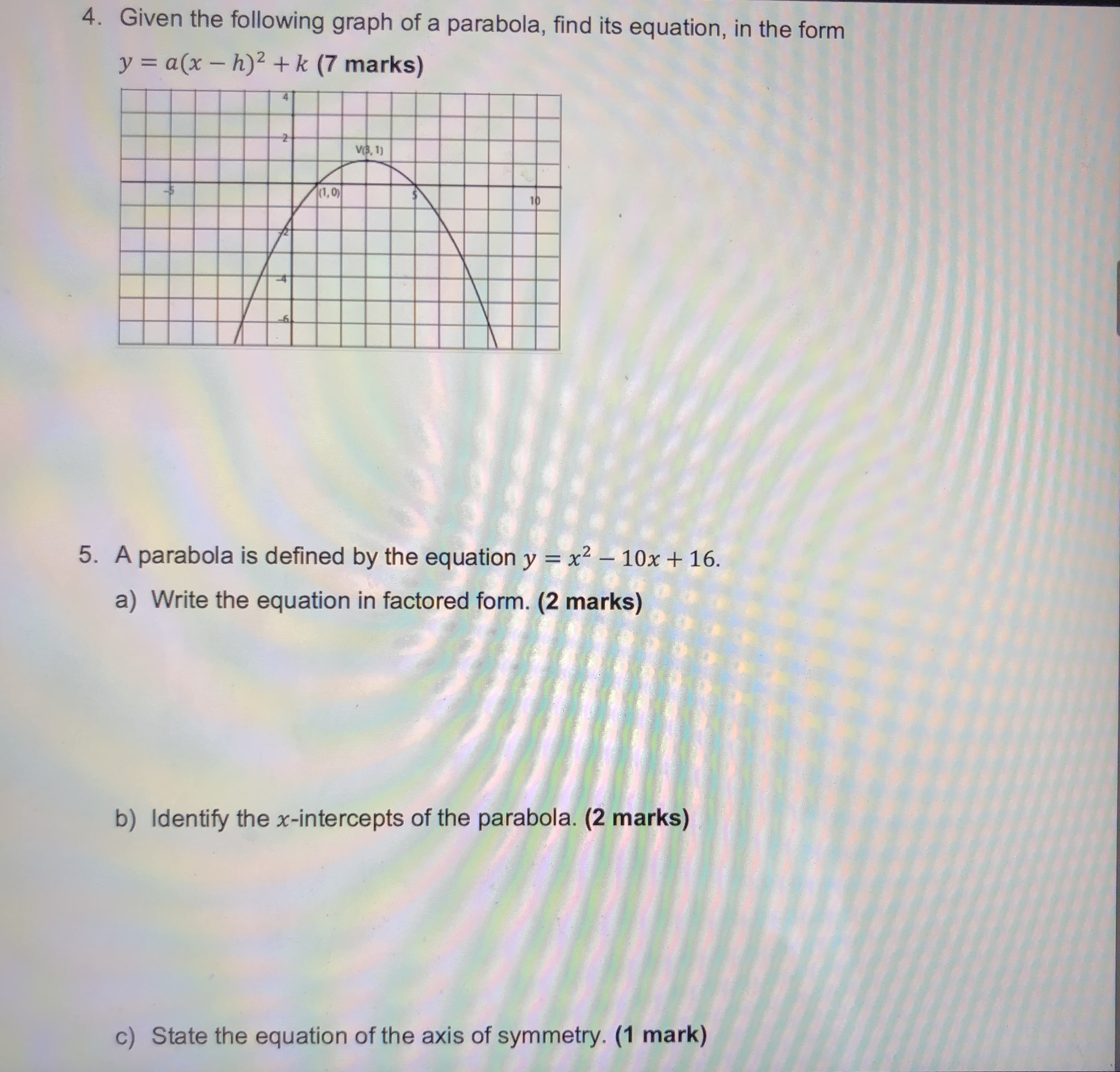 +4 vertex form a = h = k = Opens up or