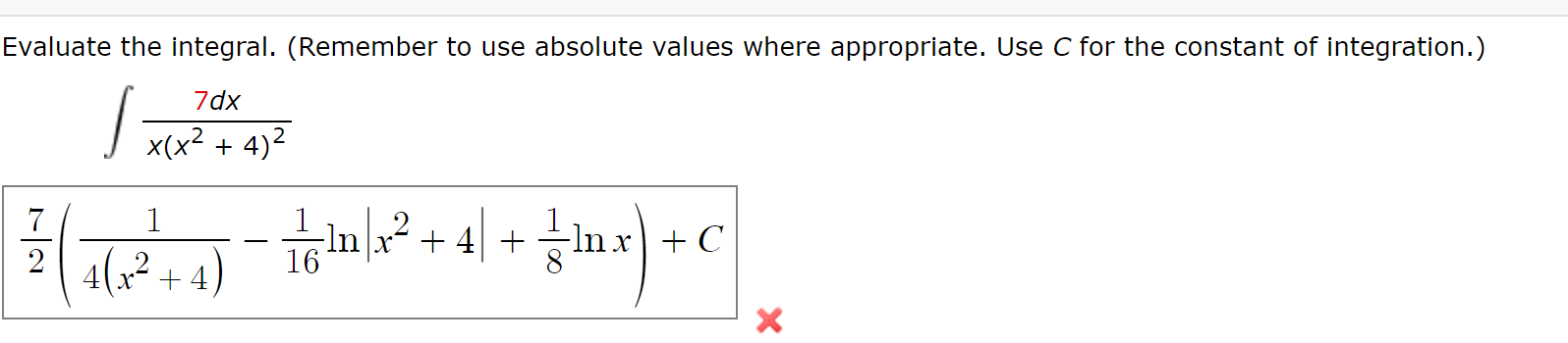 calculus question Evaluate the integral. (Remember to use absolute values where appropriate.
