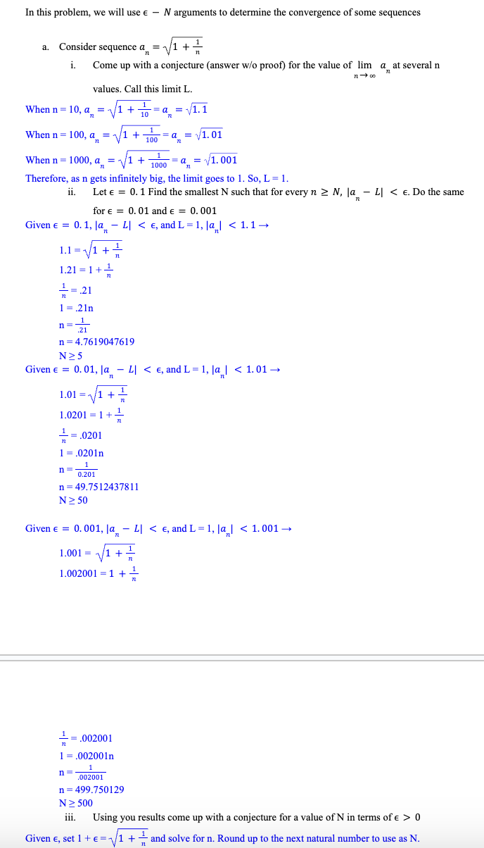 = i1 (i.) Find an infinite sequence of m values such that