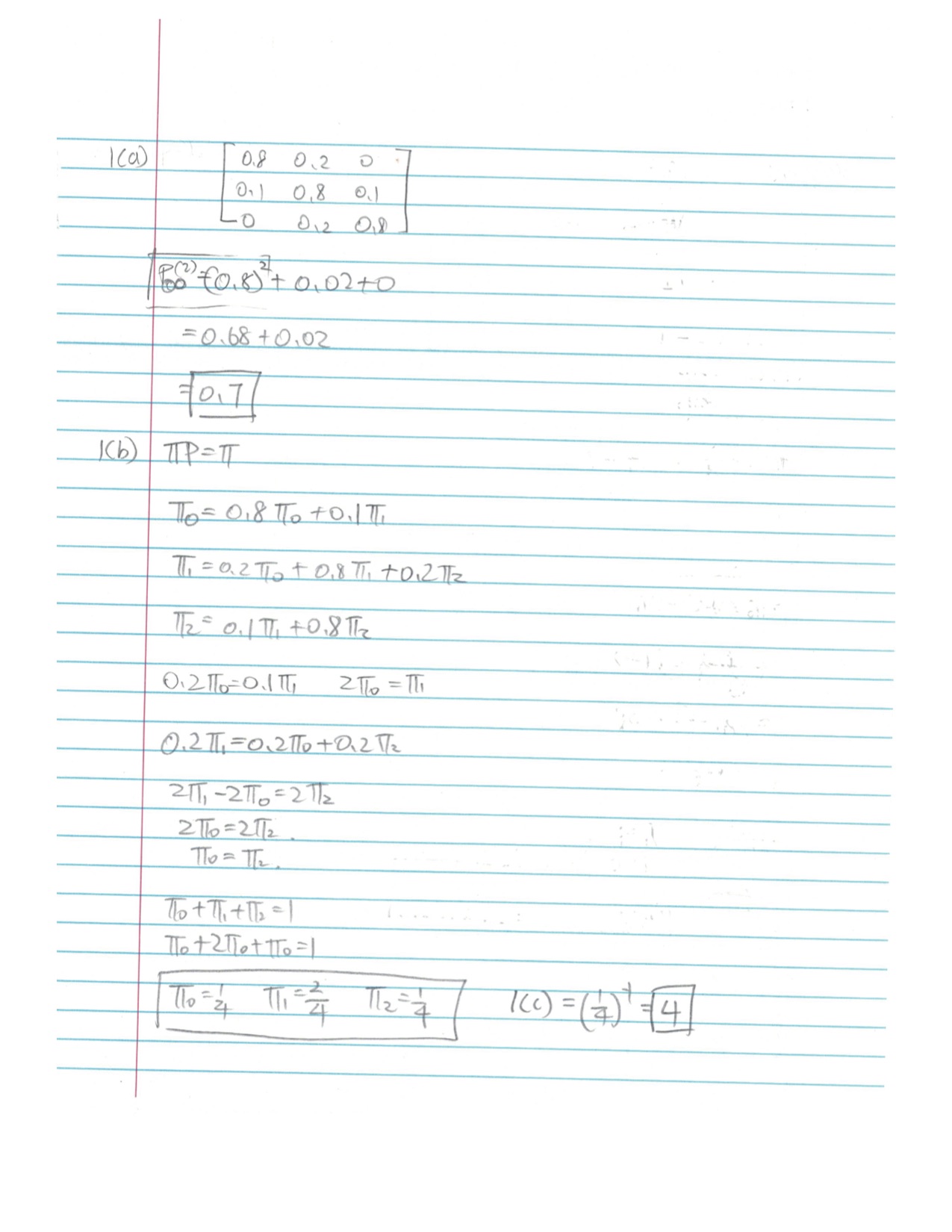 the Markov chain with state Space {0, 1, 2} and transition matrix