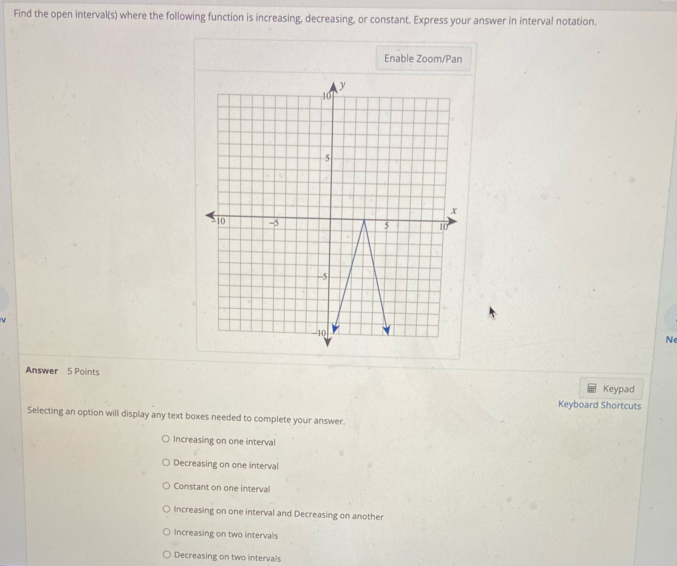 Find the open interval(s) where the following function is increasing, decreasing,
