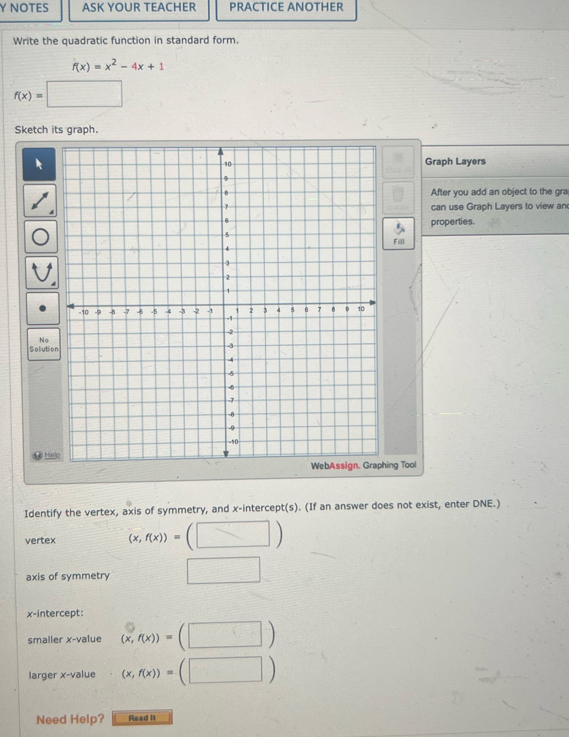  Y NOTES ASK YOUR TEACHER PRACTICE ANOTHER Write the quadratic function