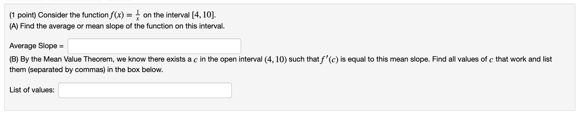 section 4.4 Please help (1 point) Consider the function f(x) = 1