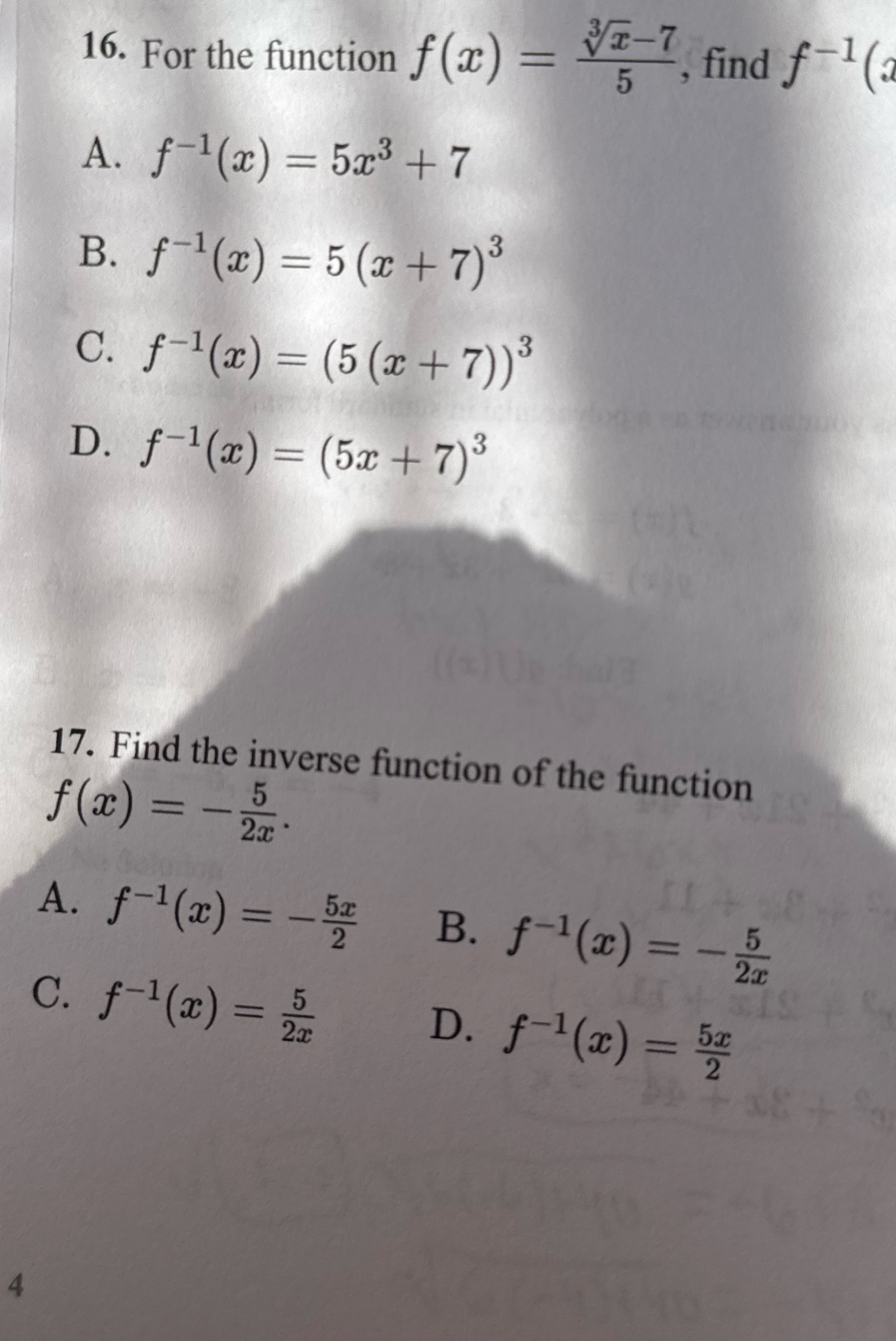  16. For the function f (x) = 5 , find f