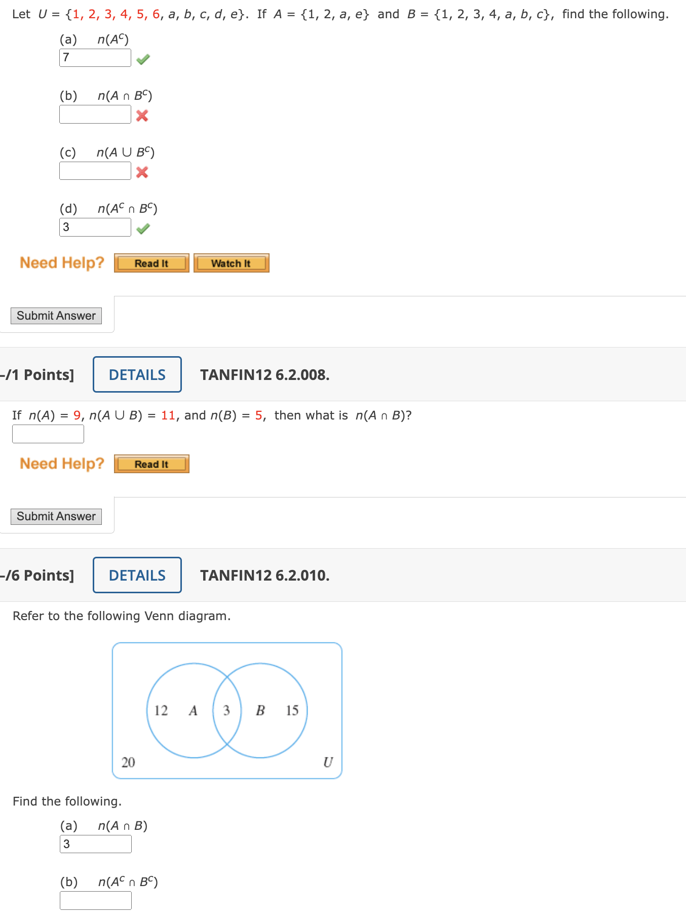  Let U = {1, 2, 3, 4, 5, 6, a, b,