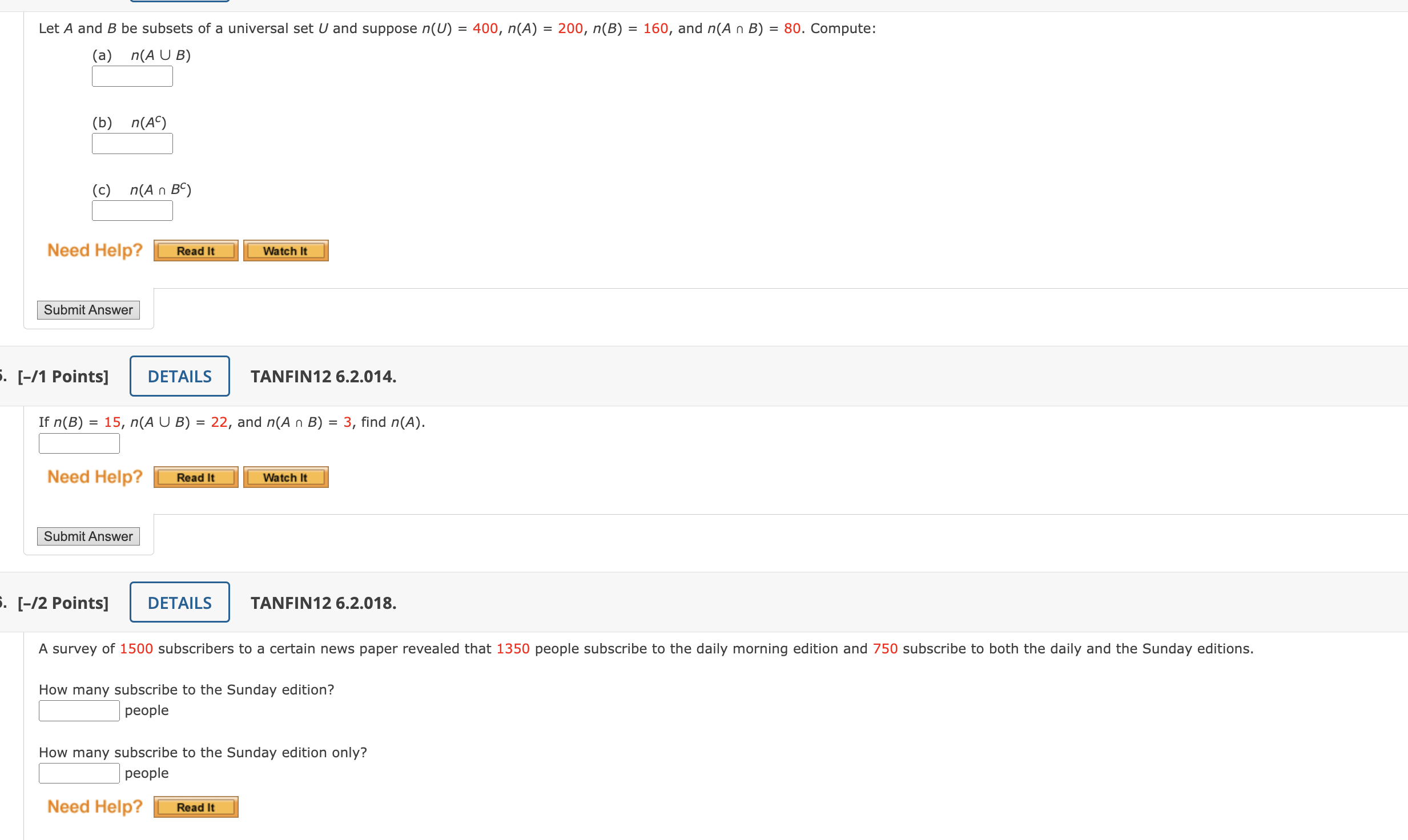 = {1, 2, 3, 4, a, b, c}, find the following. (a)