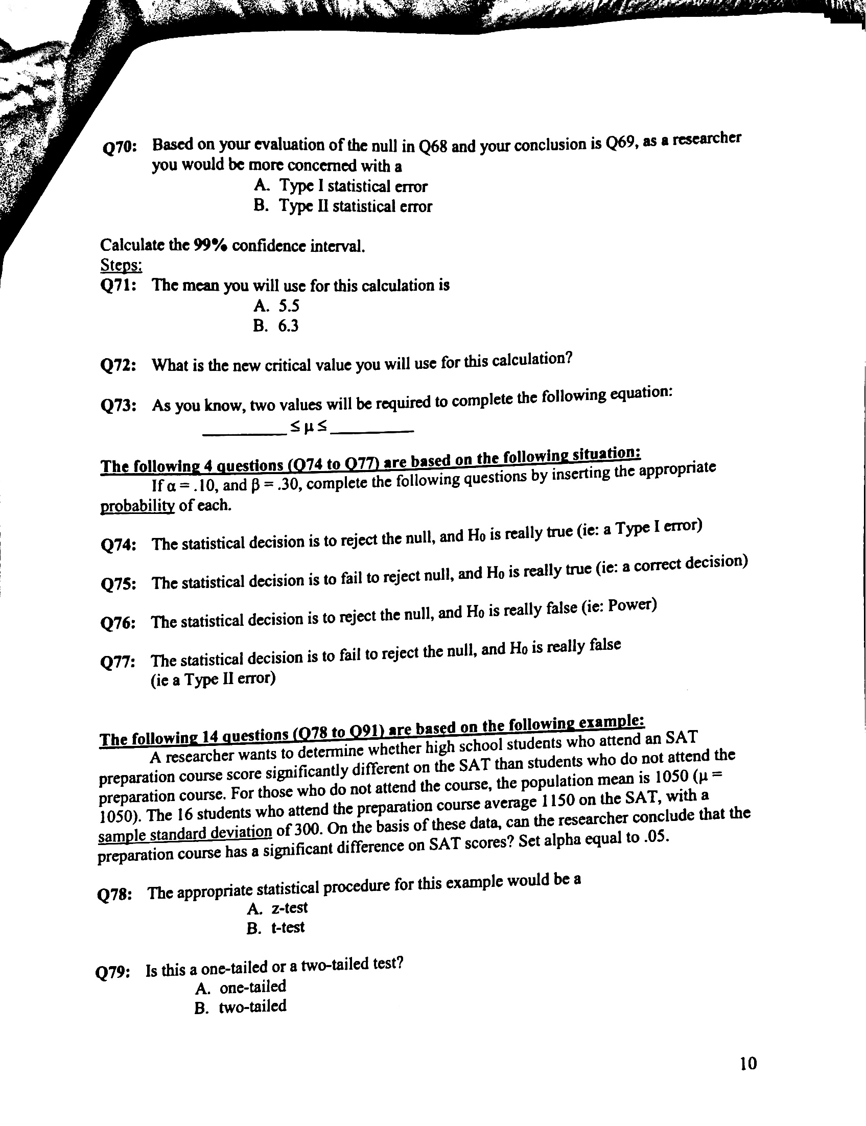 the null in Q85 and your conclusion is Q86, as a researcher