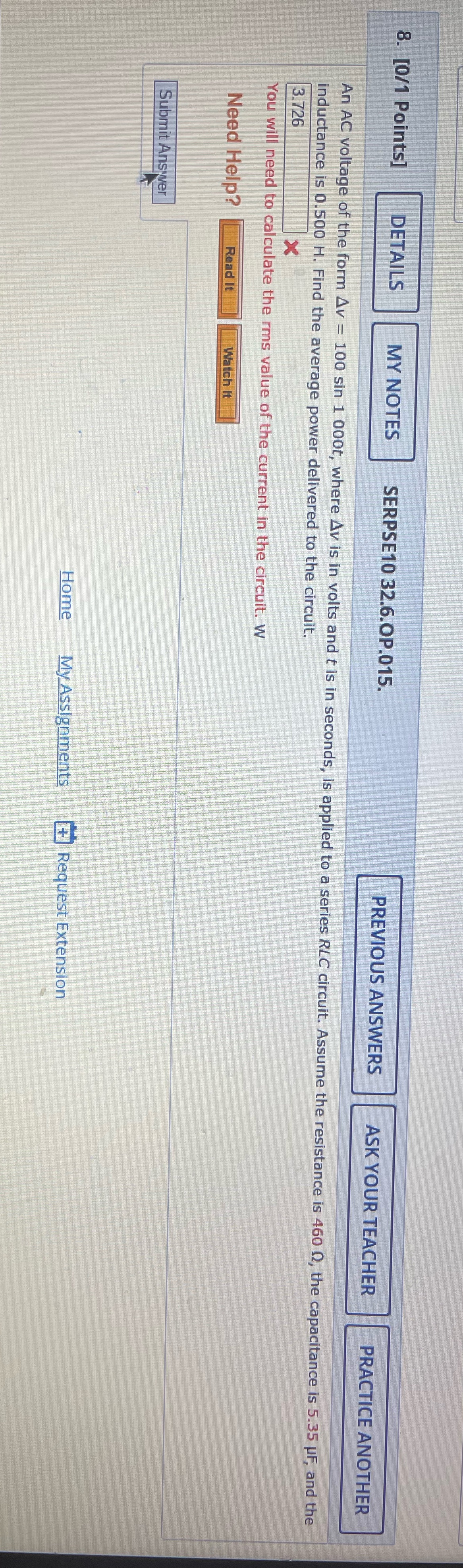 Answer please 8. [0/1 Points] DETAILS MY NOTES SERPSE10 32.6.OP.015. PREVIOUS ANSWERS