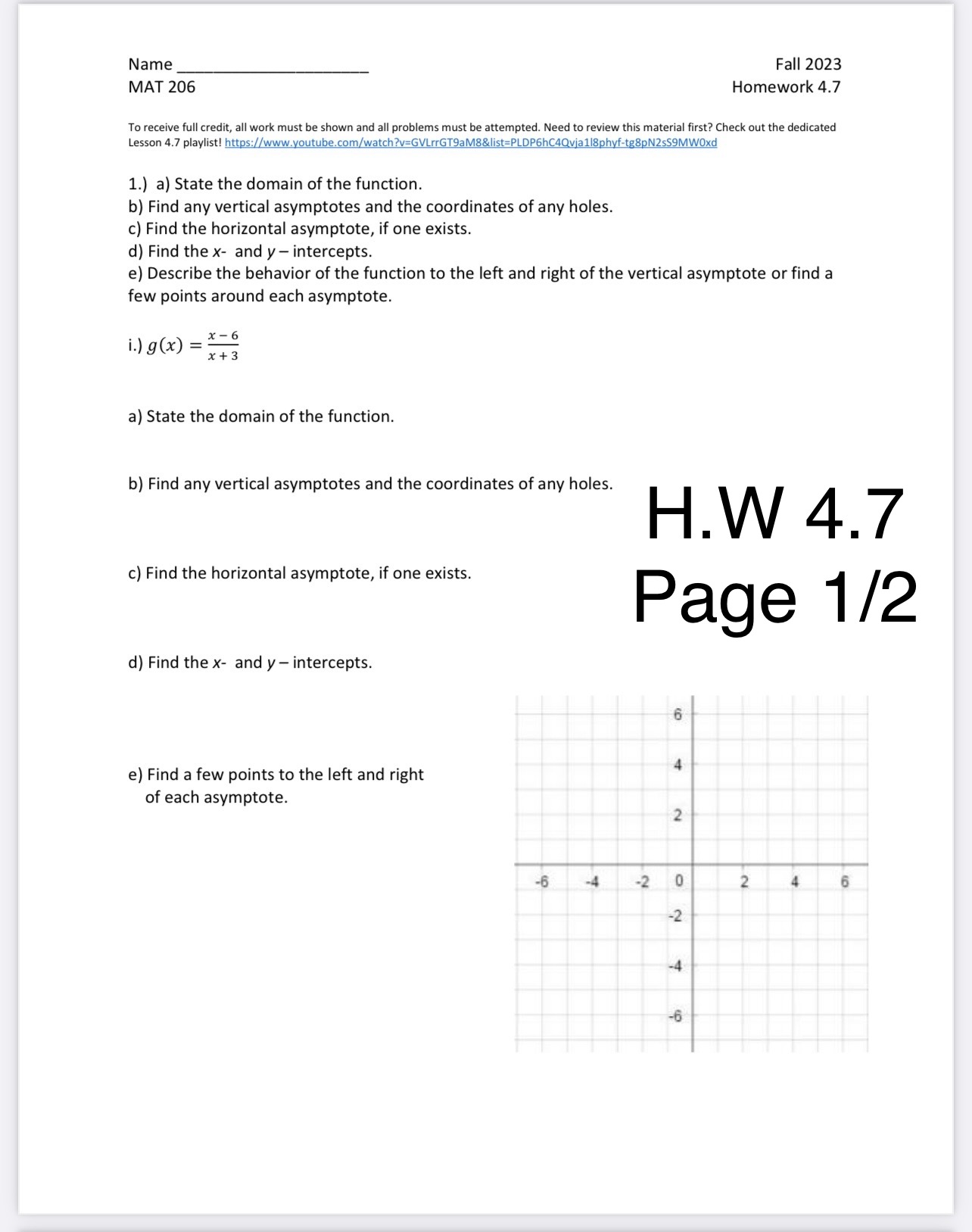 the y-intercept: H W 2 5 (d) A graph based on everything