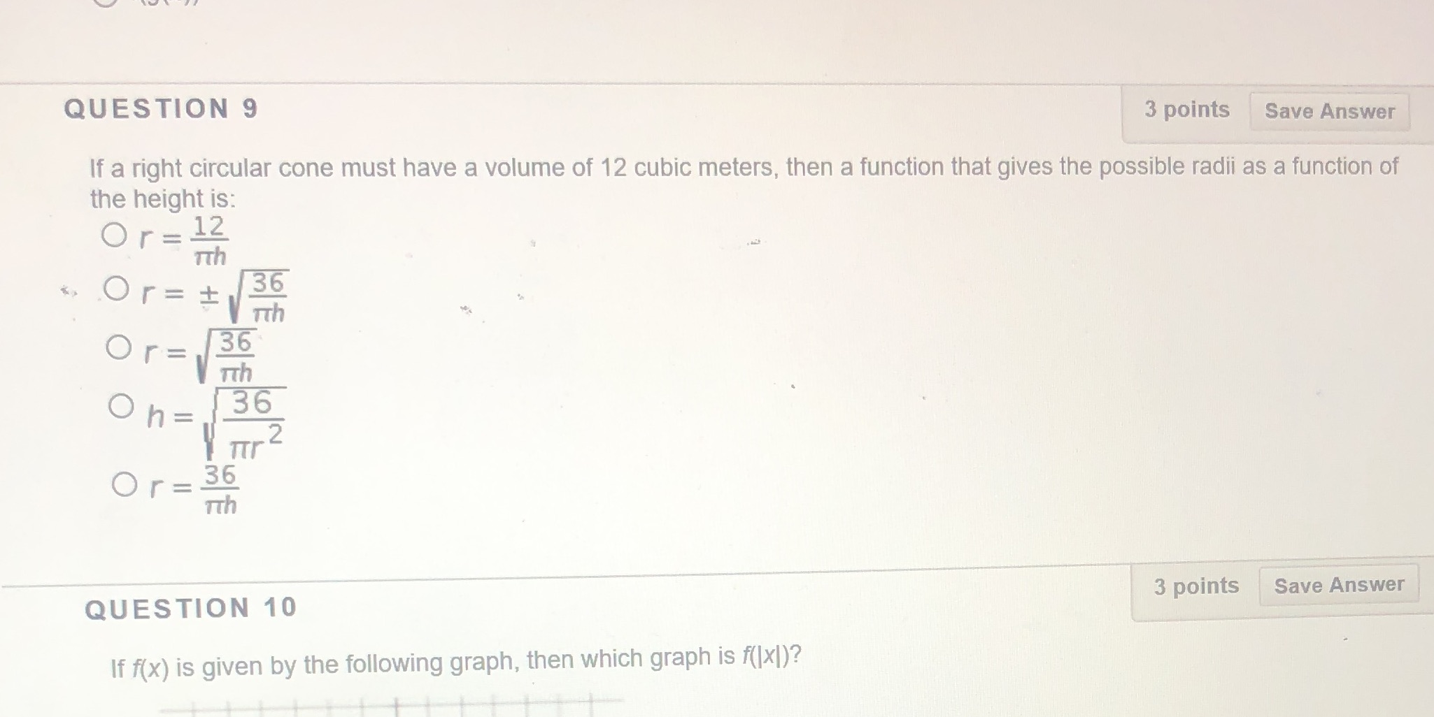 QUESTION 10 If x) is given by the following graph, then