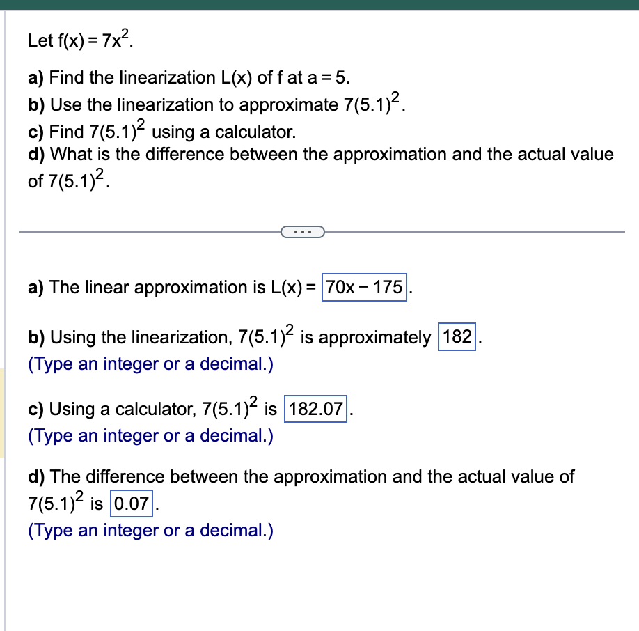  | Let f(x) = 7x. a) Find the linearization L(x) of